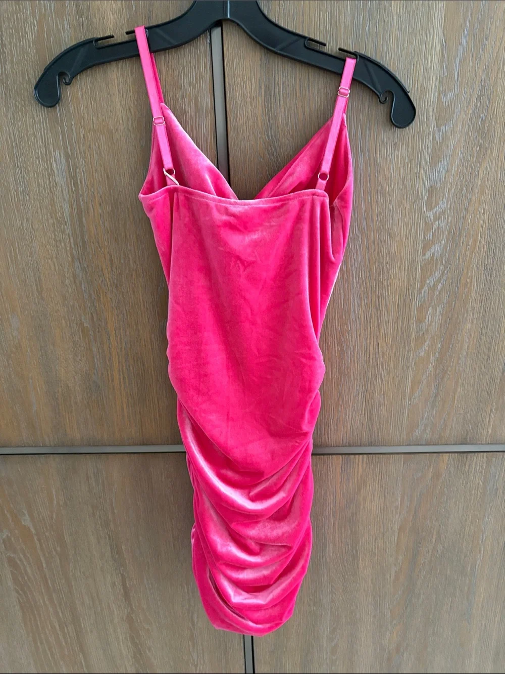 Katie J NYC Hot Pink Velvet Ruched Slip Dress